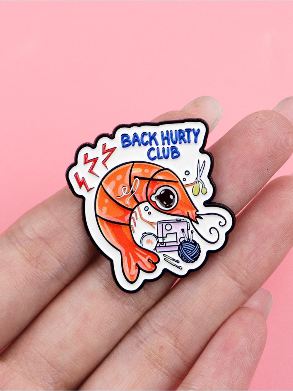 Back Hurty Club Enamel Pin – Funny Back Pain Sewing Craft Humor Lapel Pin